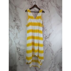 Tommy Bahama Dress Womens XS Yellow White Midi Tassel Tie Dye V Plunge Tank